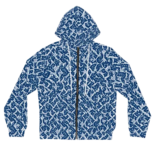 Blue Garden Lattice on a Women's Full-Zip Hoodie