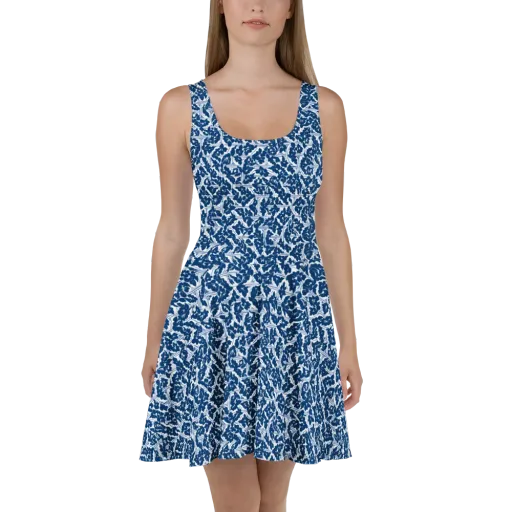 Blue Garden Lattice on a Skater Dress