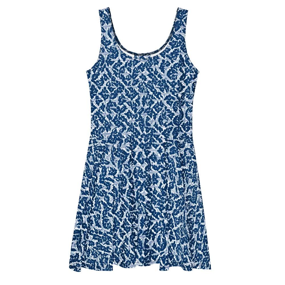 Blue Garden Lattice on Skater Dress — Front