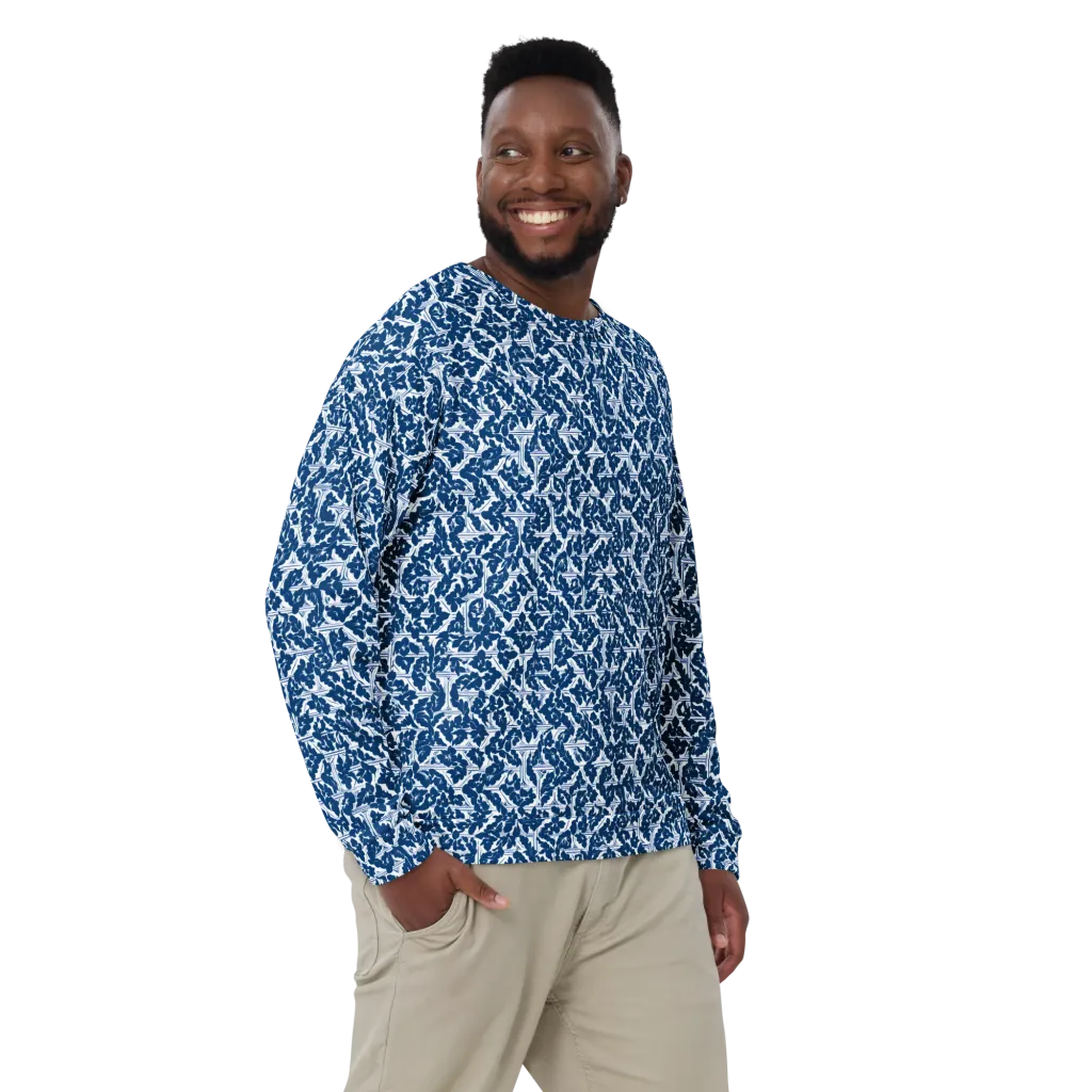 Blue Garden Lattice on Sweatshirt — Front