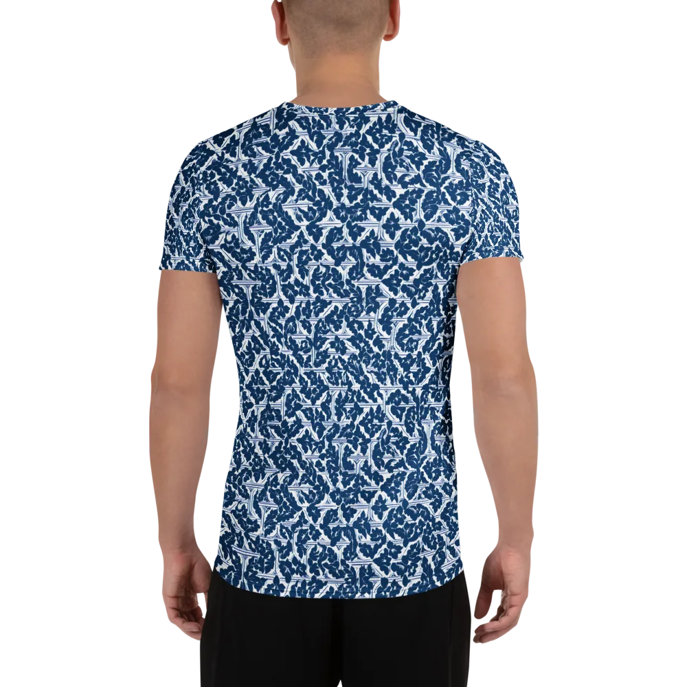 Blue Garden Lattice on Men's Athletic T-Shirt — Back