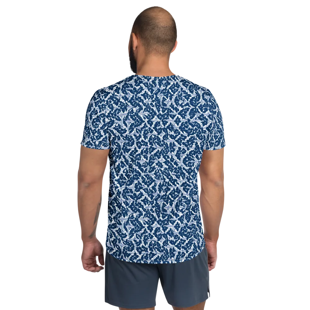 Blue Garden Lattice on Men's Athletic T-Shirt — Back