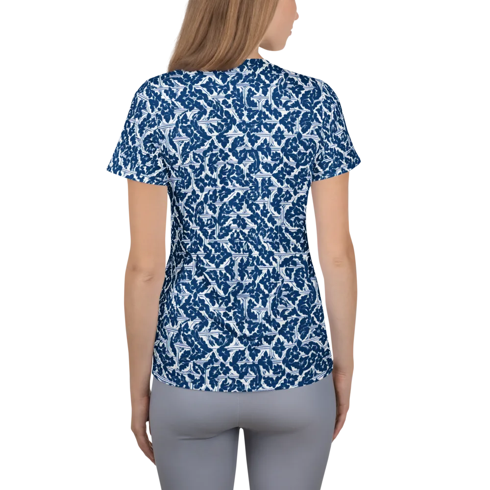 Blue Garden Lattice on Women's Athletic T-Shirt — Back