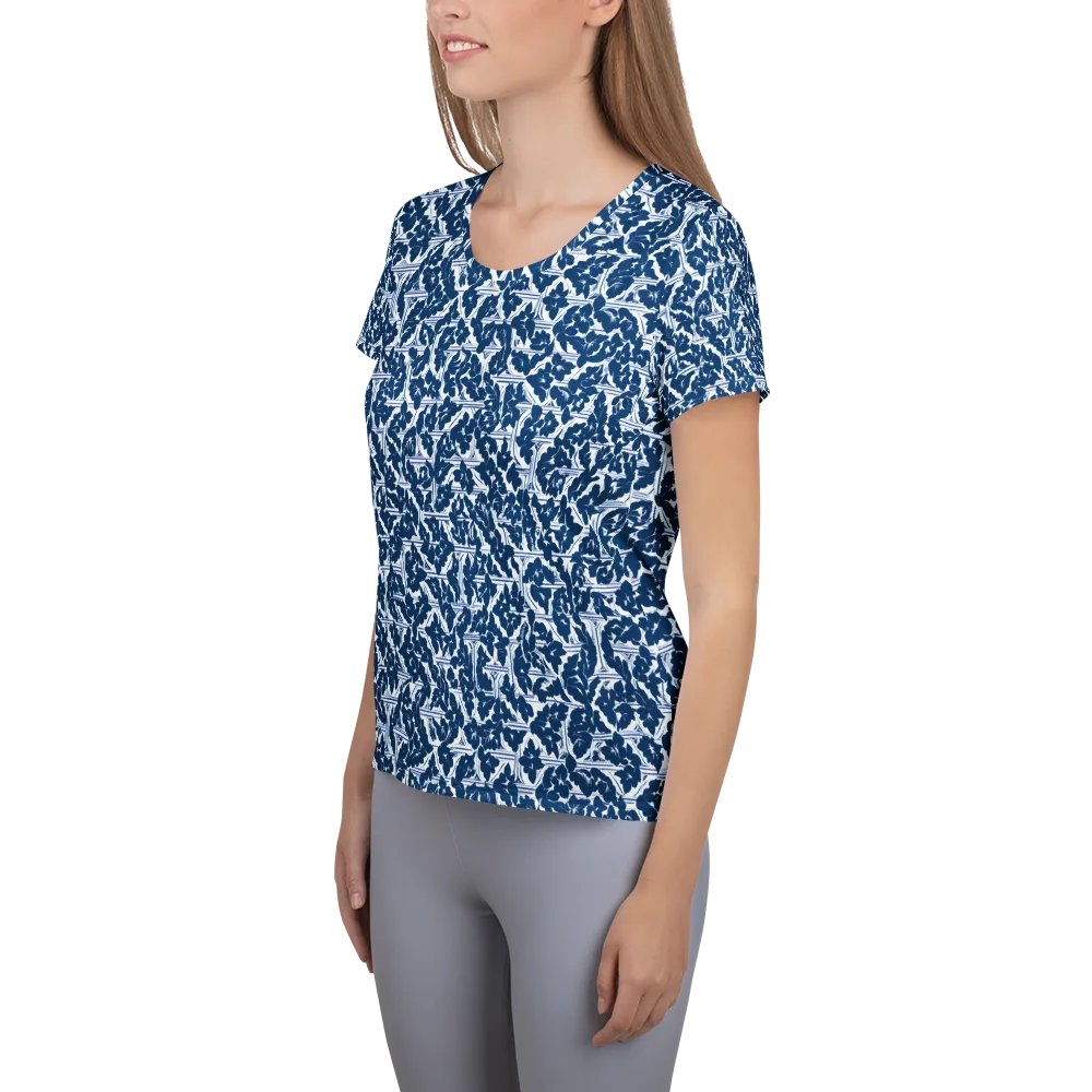 Blue Garden Lattice on Women's Athletic T-Shirt — Left