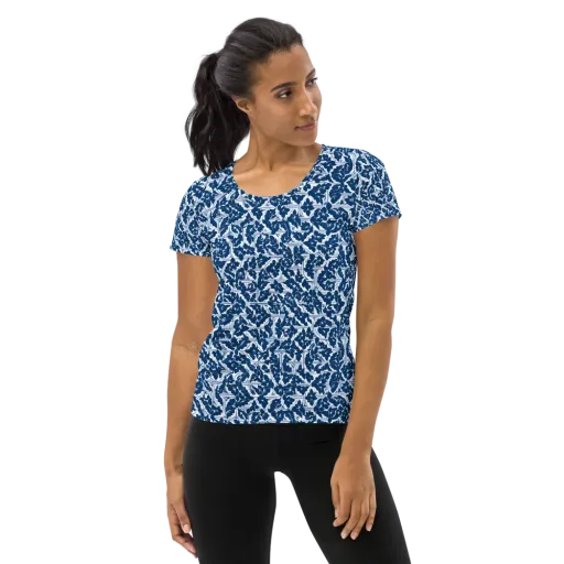 Blue Garden Lattice on a Women's Athletic T-Shirt