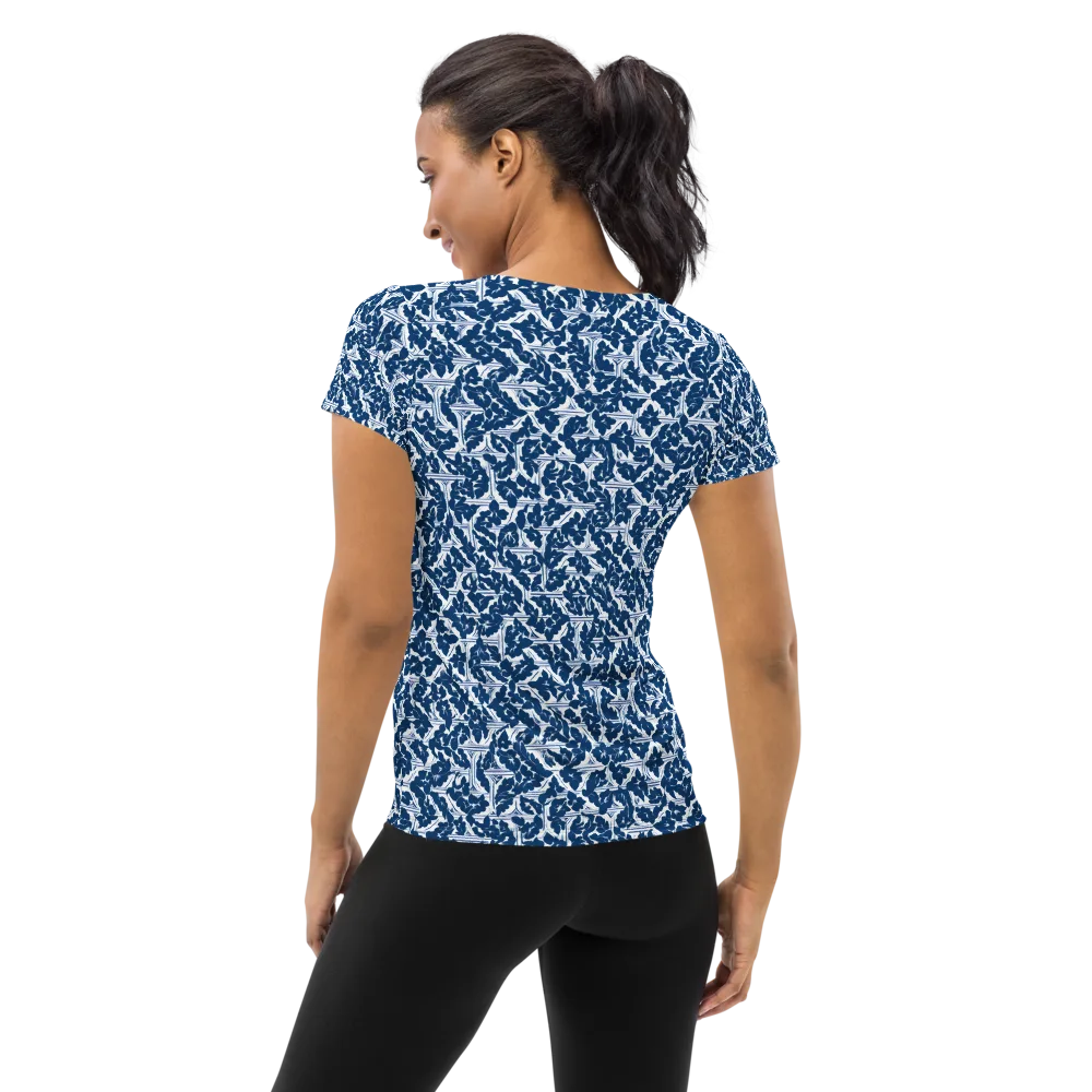 Blue Garden Lattice on Women's Athletic T-Shirt — Back