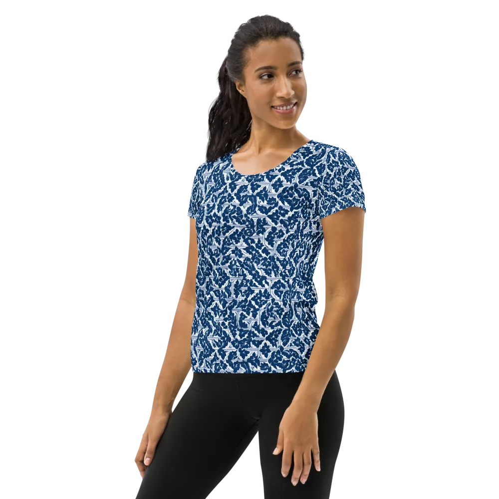 Blue Garden Lattice on Women's Athletic T-Shirt — Left