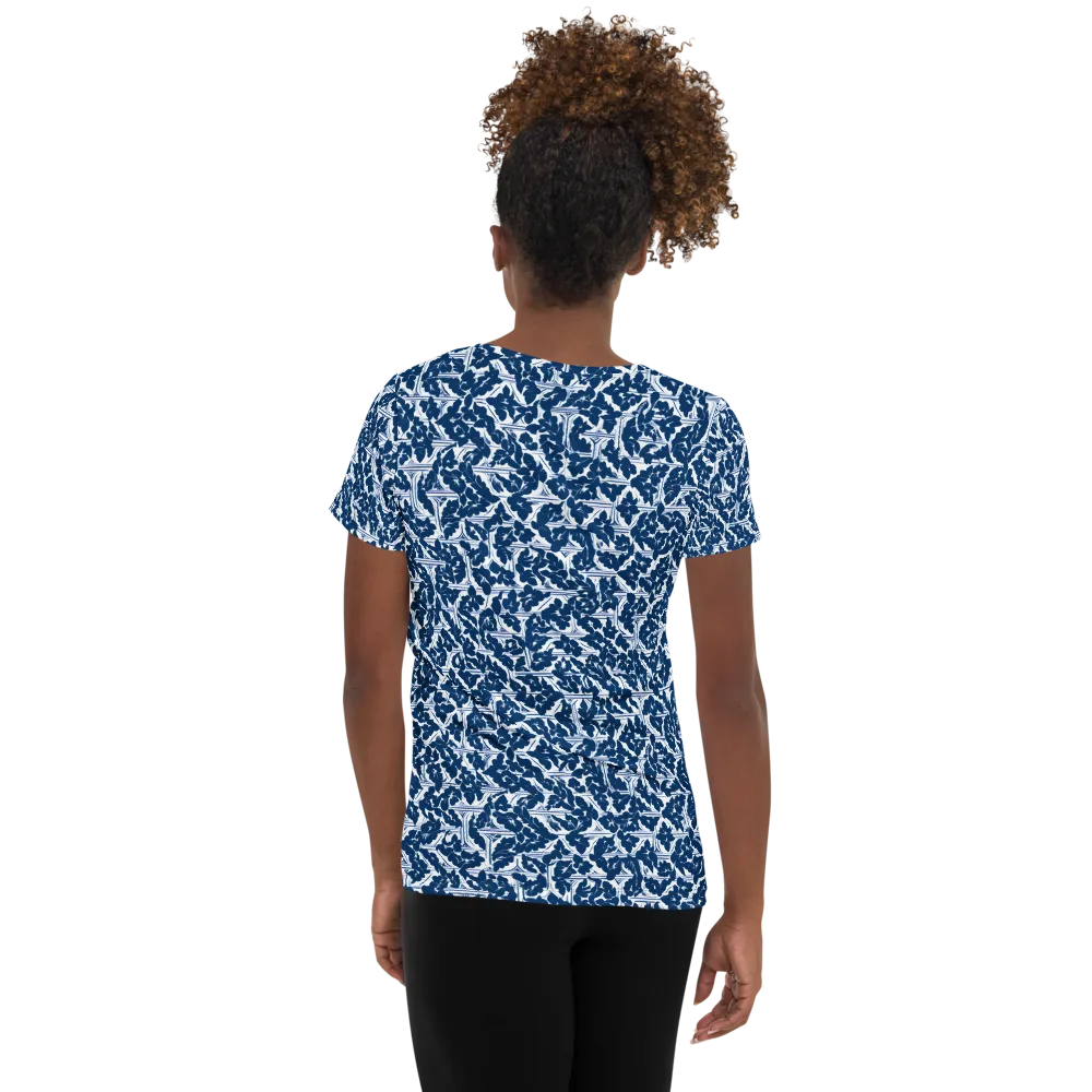 Blue Garden Lattice on Women's Athletic T-Shirt — Back