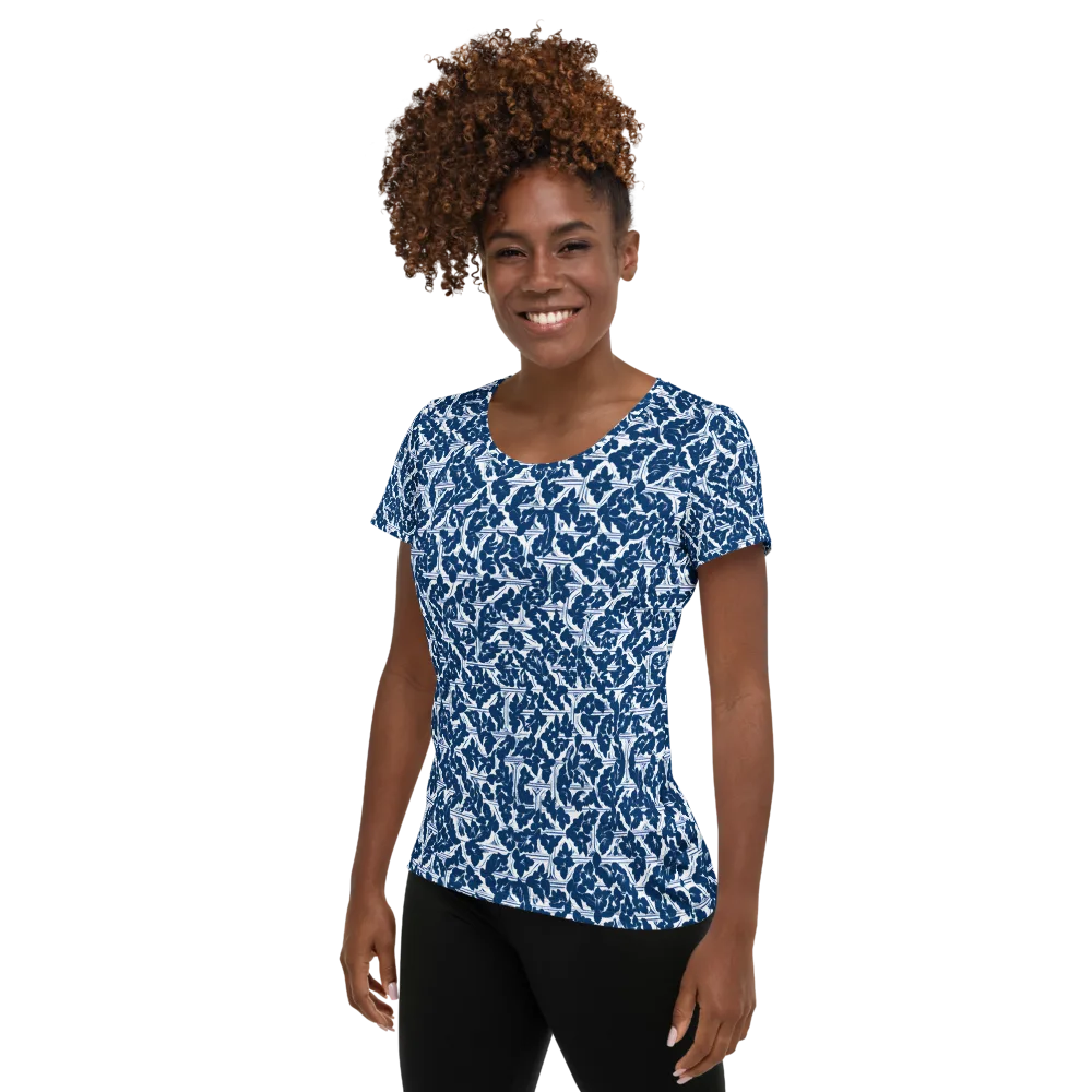 Blue Garden Lattice on Women's Athletic T-Shirt — Left