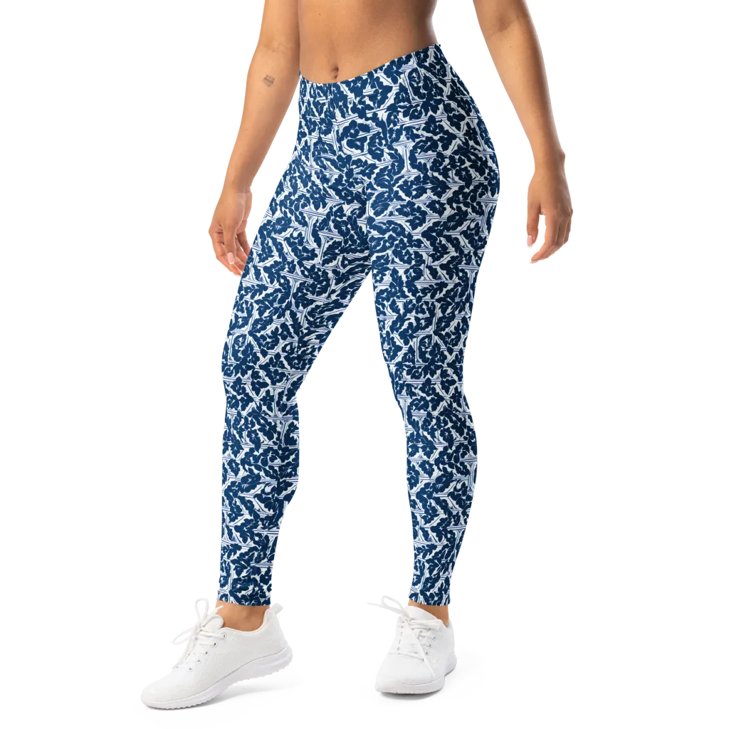 Blue Garden Lattice on Leggings — Left Front