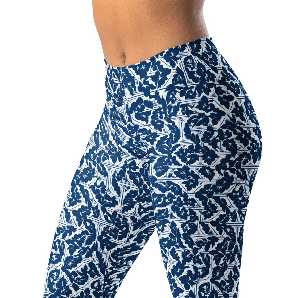 Blue Garden Lattice on Leggings — Left Front