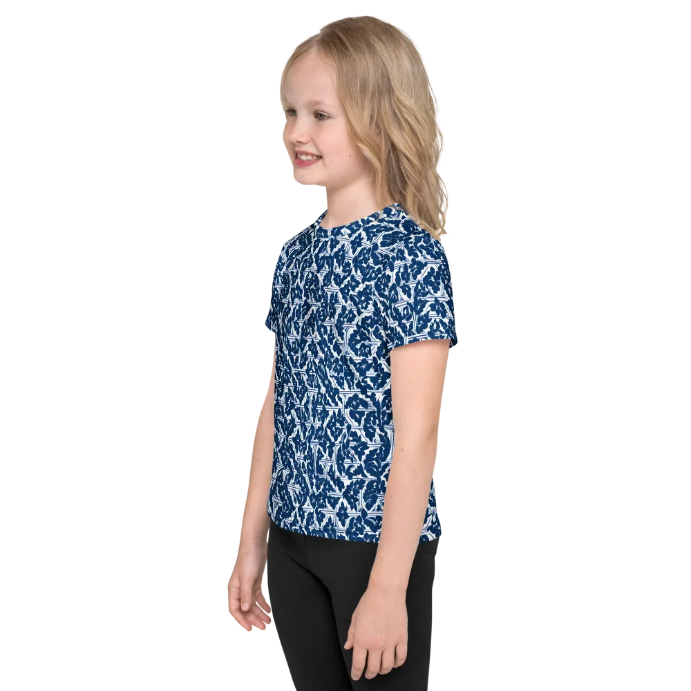 Blue Garden Lattice on Kids Crew Neck T-Shirt — Left