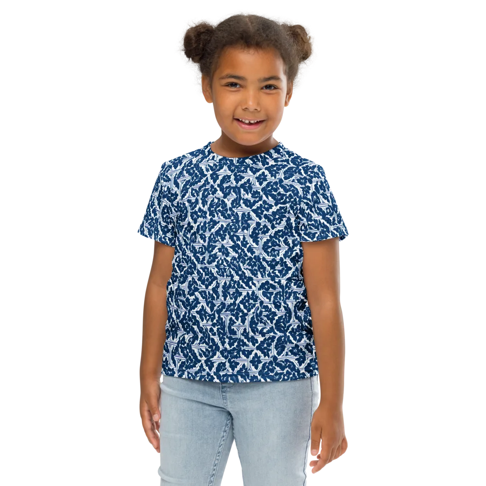 Blue Garden Lattice on Kids Crew Neck T-Shirt — Front
