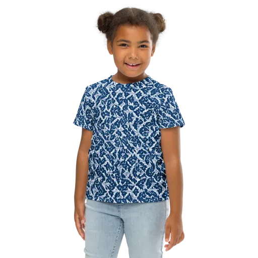 Blue Garden Lattice on a Kids Crew Neck T-Shirt
