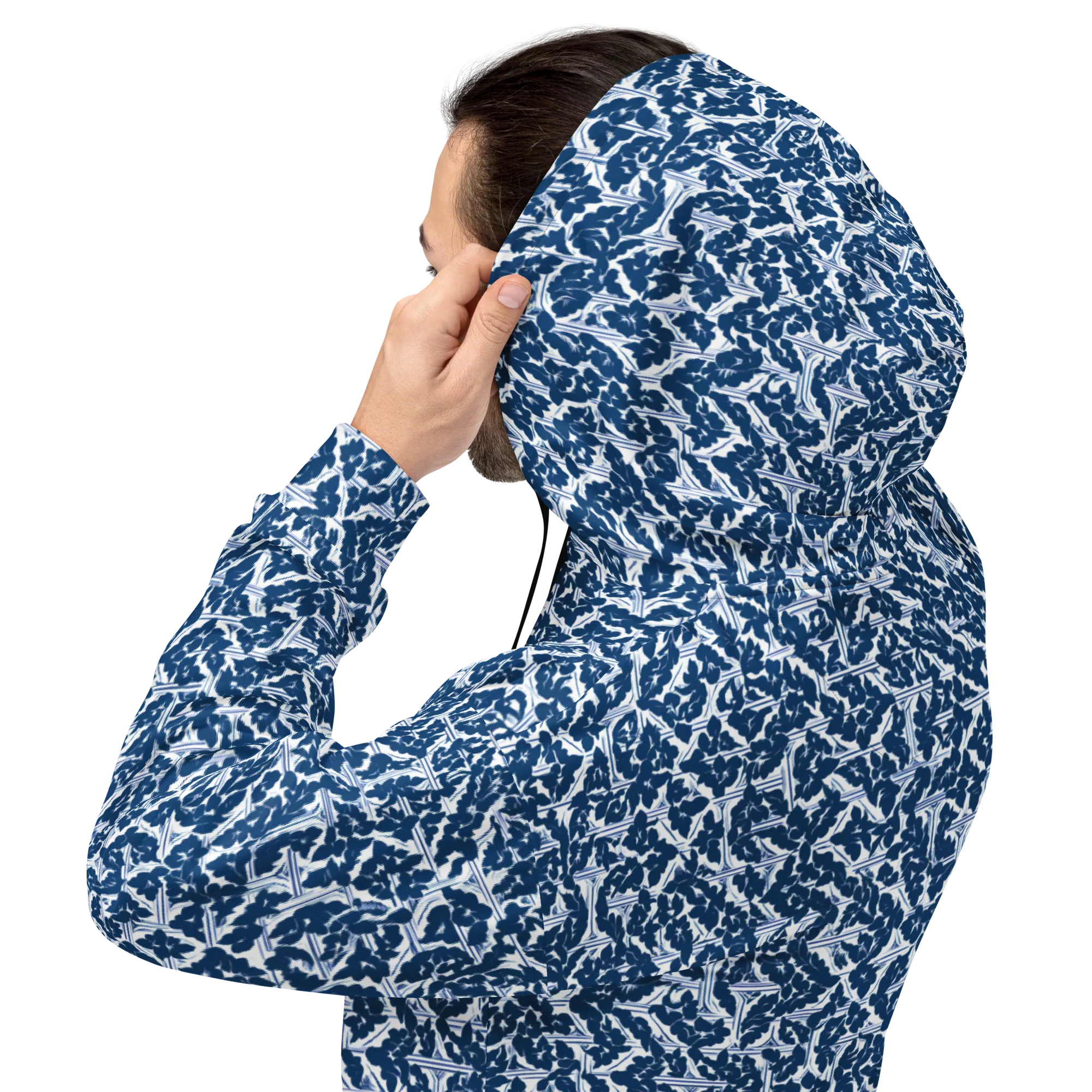 Blue Garden Lattice on Hoodie — Back