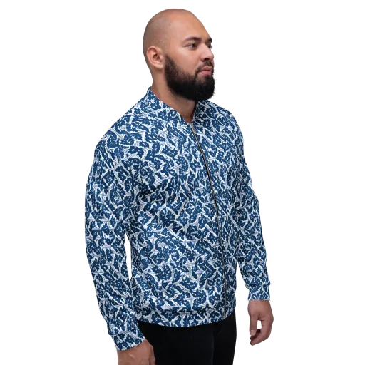 Blue Garden Lattice on a Bomber Jacket