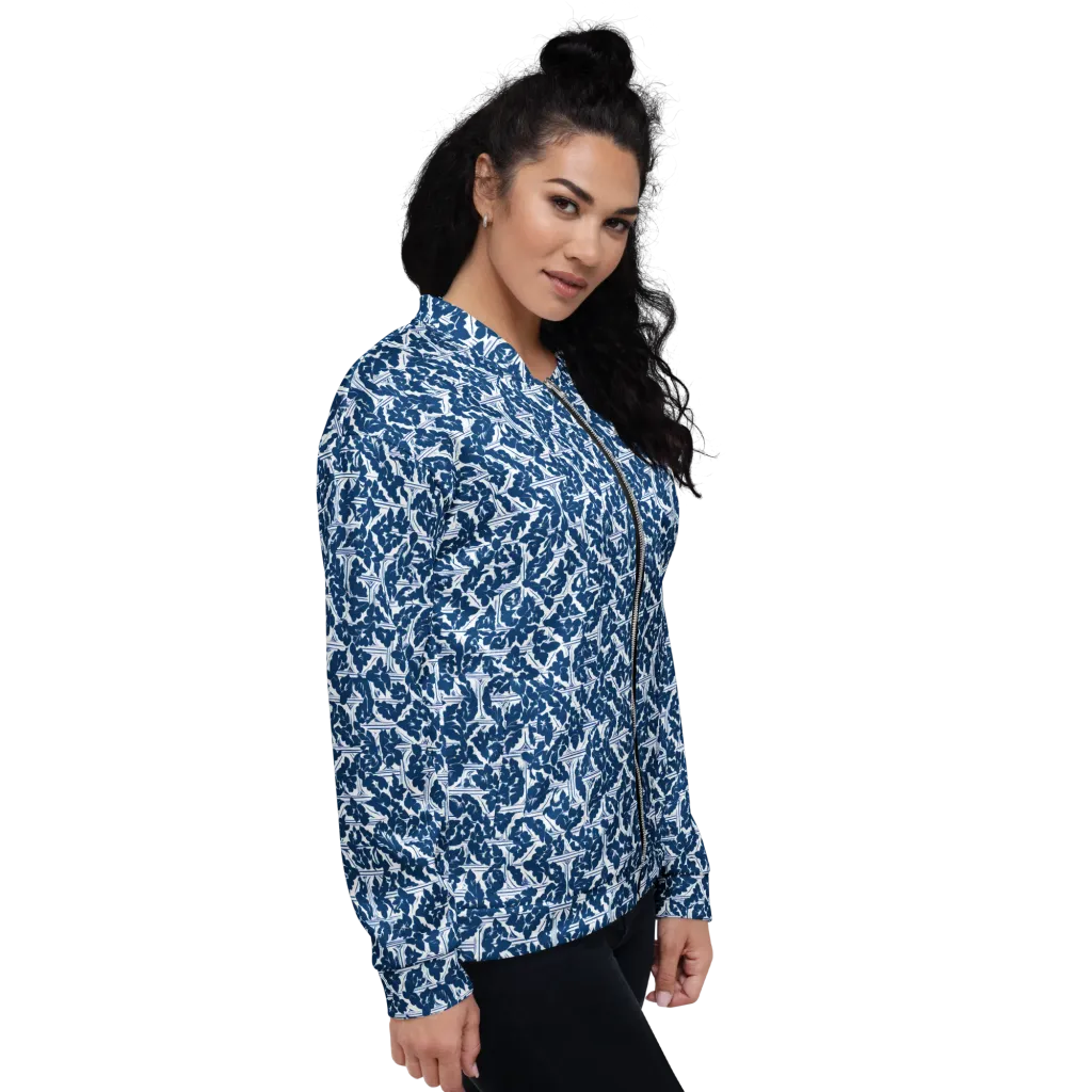 Blue Garden Lattice on Bomber Jacket — Right