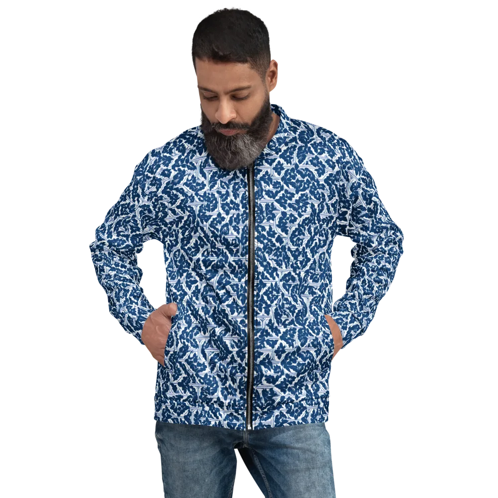 Blue Garden Lattice on Bomber Jacket — Front