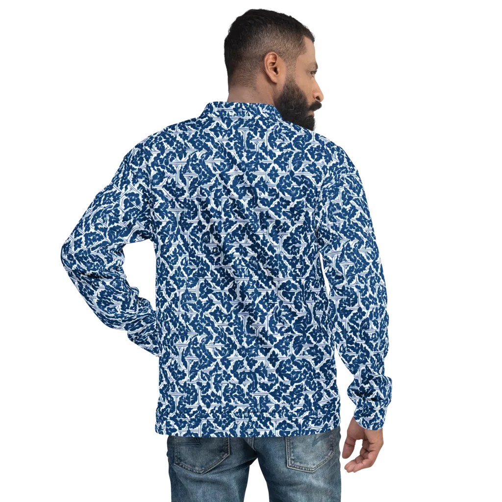 Blue Garden Lattice on Bomber Jacket — Back