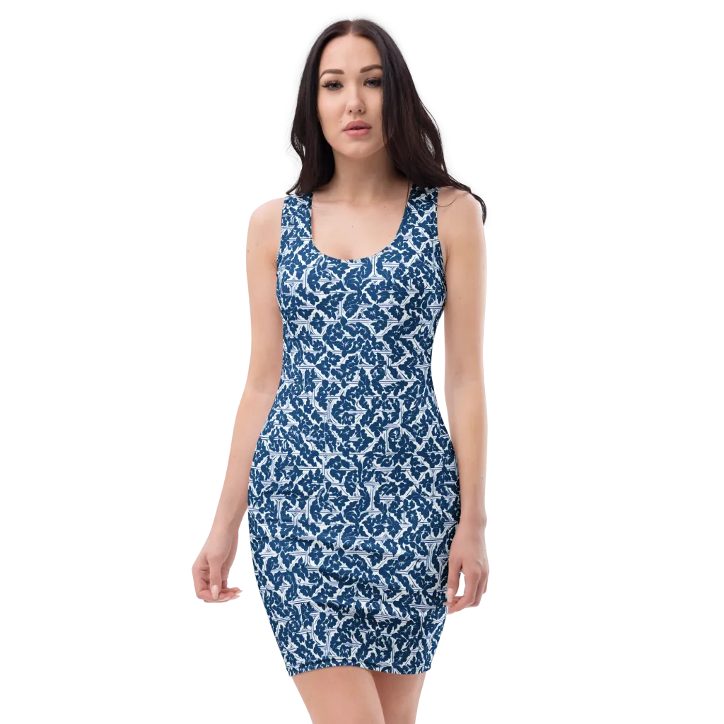 Blue Garden Lattice on Bodycon Dress — Front