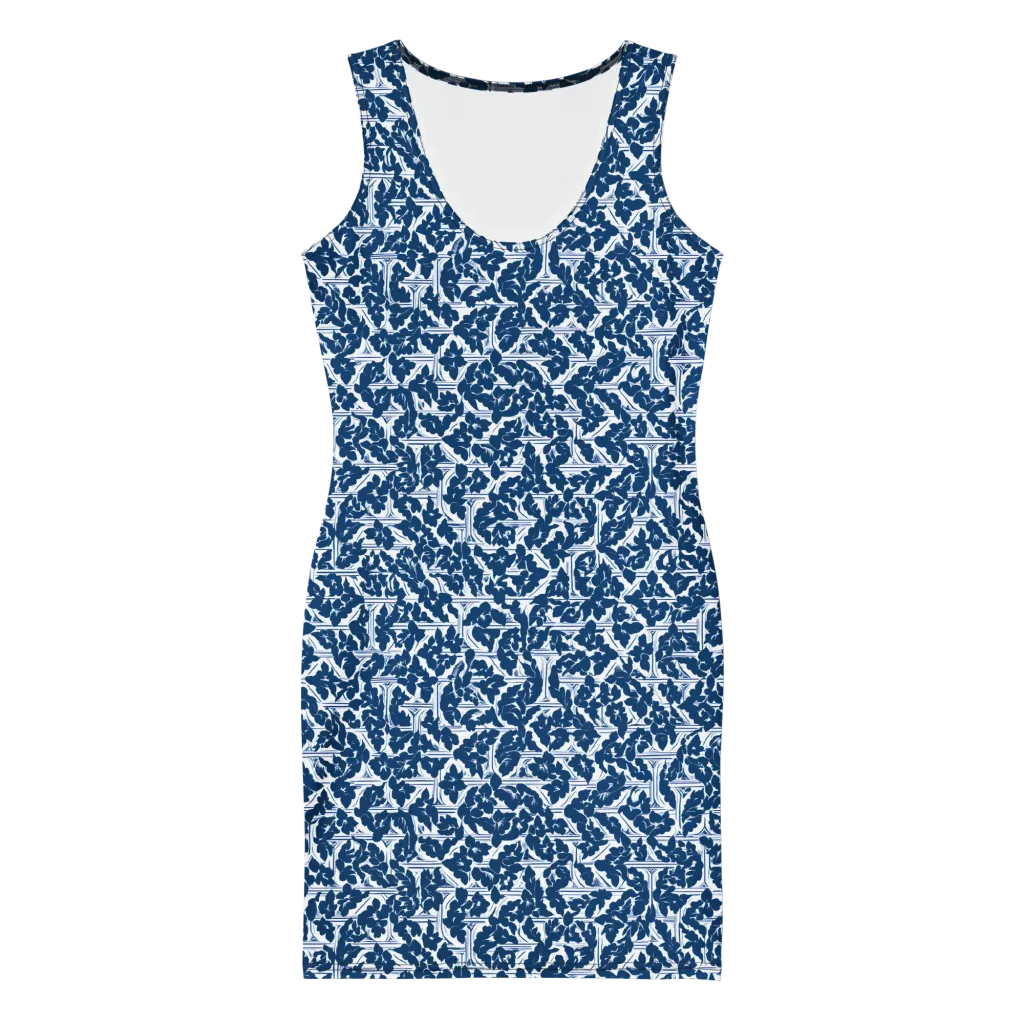 Blue Garden Lattice on Bodycon Dress — Front