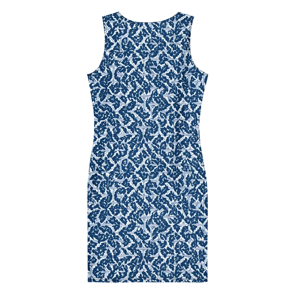 Blue Garden Lattice on Bodycon Dress — Back