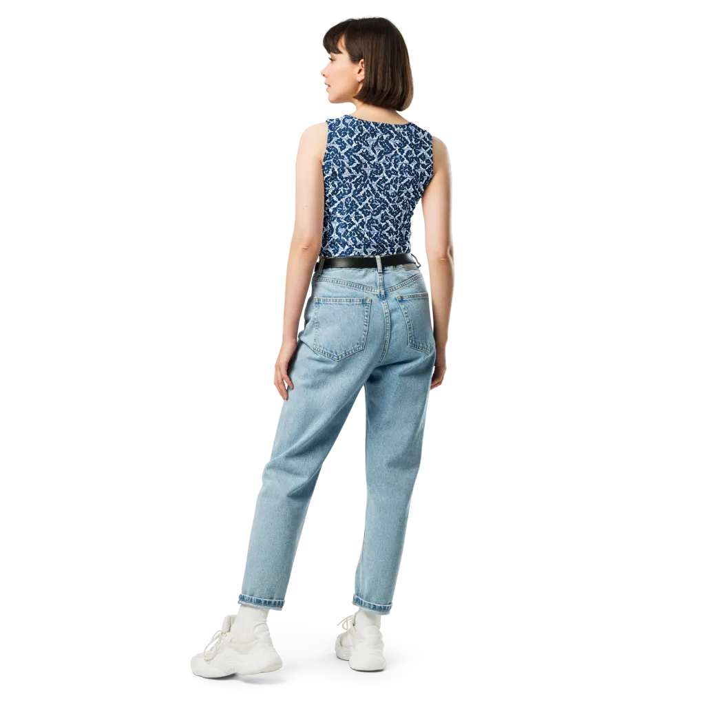 Blue Garden Lattice on Crop Top — Back