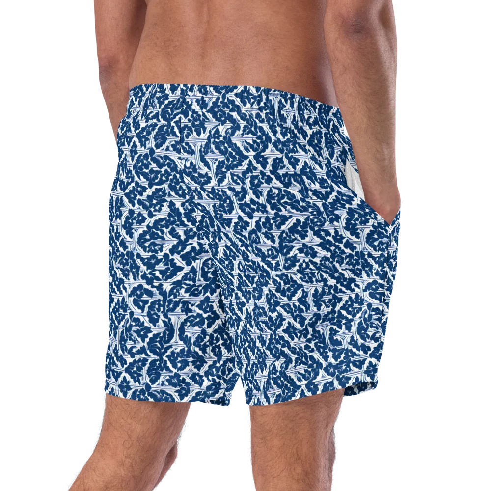 Blue Garden Lattice on Swim Trunks — Right Back
