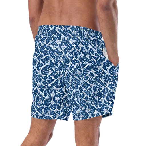 Blue Garden Lattice on a Swim Trunks