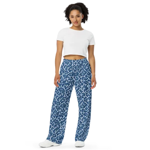 Blue Garden Lattice on a Wide-Leg Pants