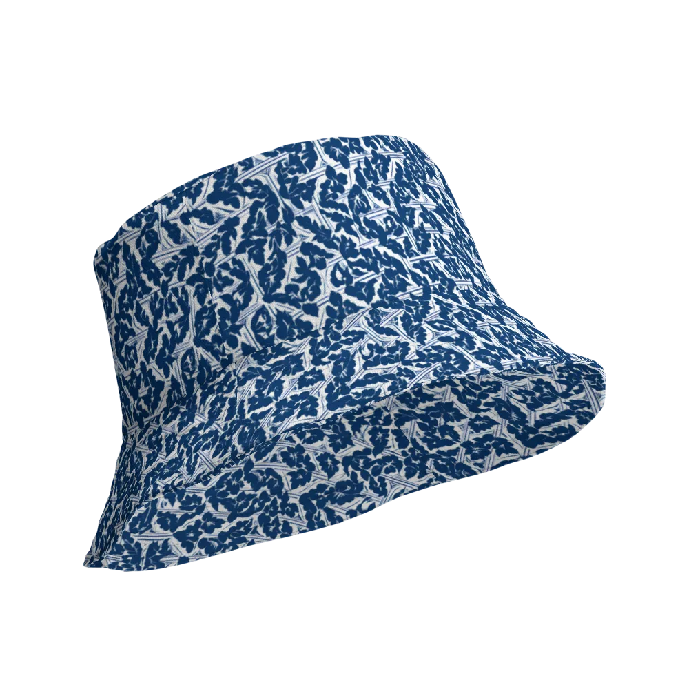 Blue Garden Lattice on Reversible Bucket Hat — Product details Outside