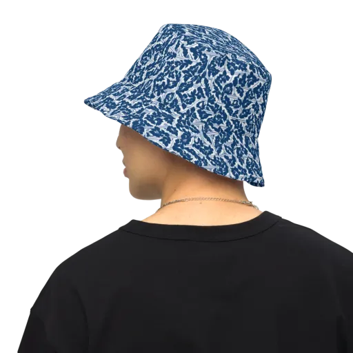 Blue Garden Lattice on a Reversible Bucket Hat
