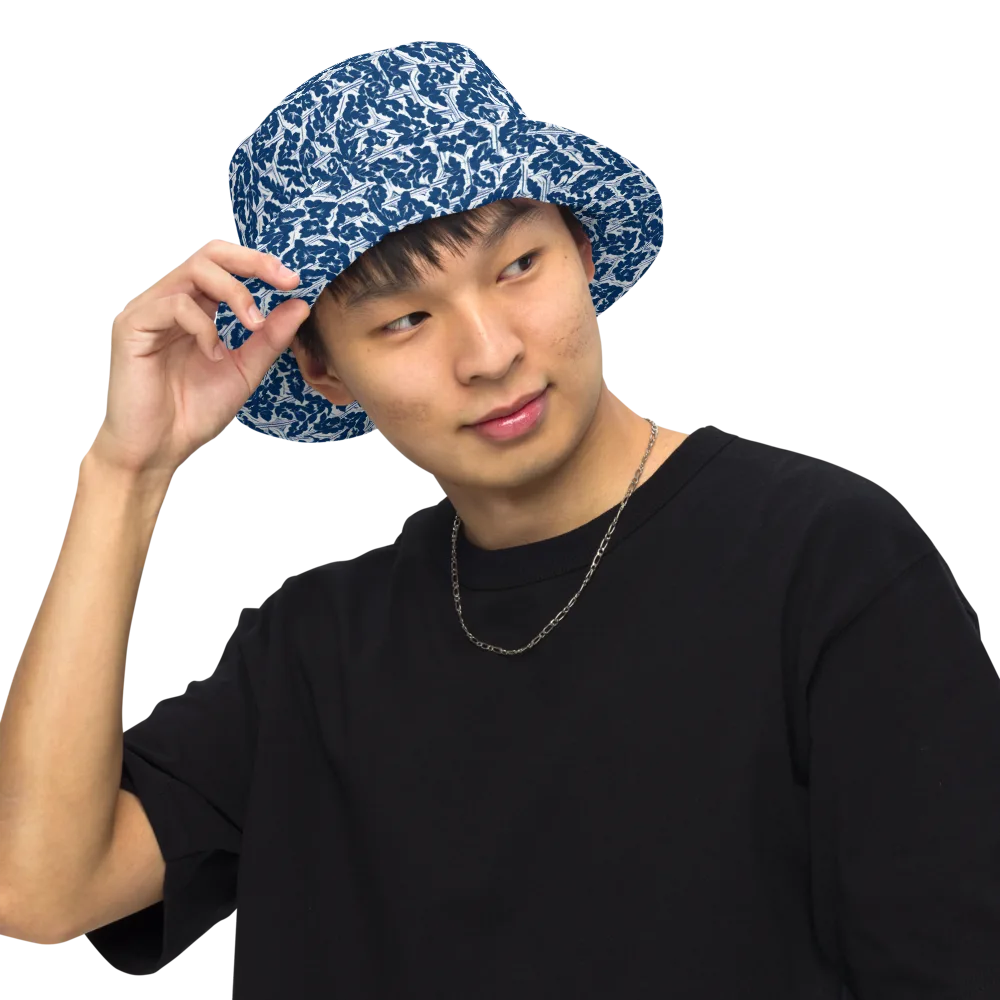 Blue Garden Lattice on Reversible Bucket Hat — Front Inside