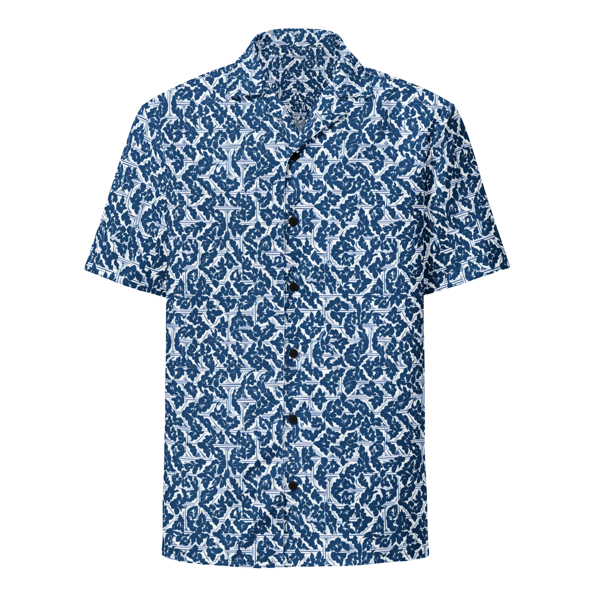 Blue Garden Lattice on Button Shirt — Front