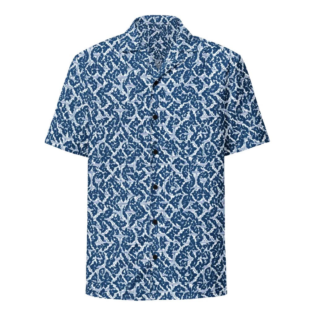 Blue Garden Lattice on Button Shirt — Front