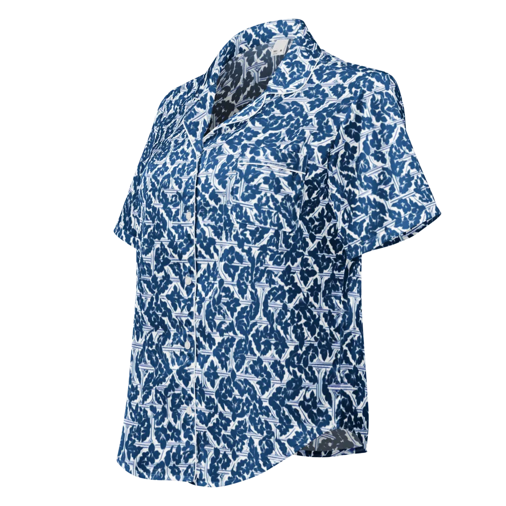 Blue Garden Lattice on Women's Short Sleeve Pajama Top — Left Front