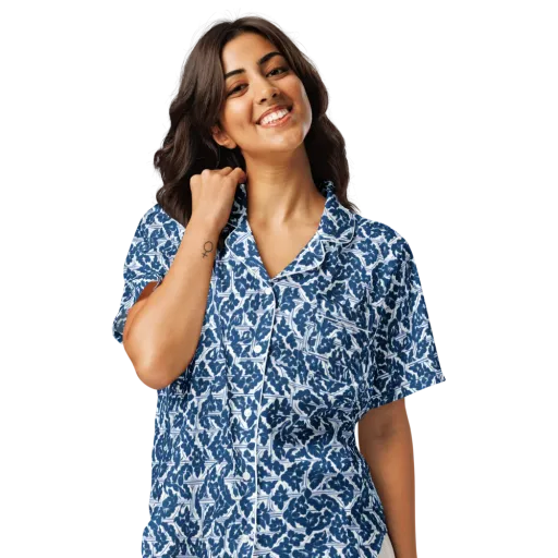 Blue Garden Lattice on a Women's Short Sleeve Pajama Top