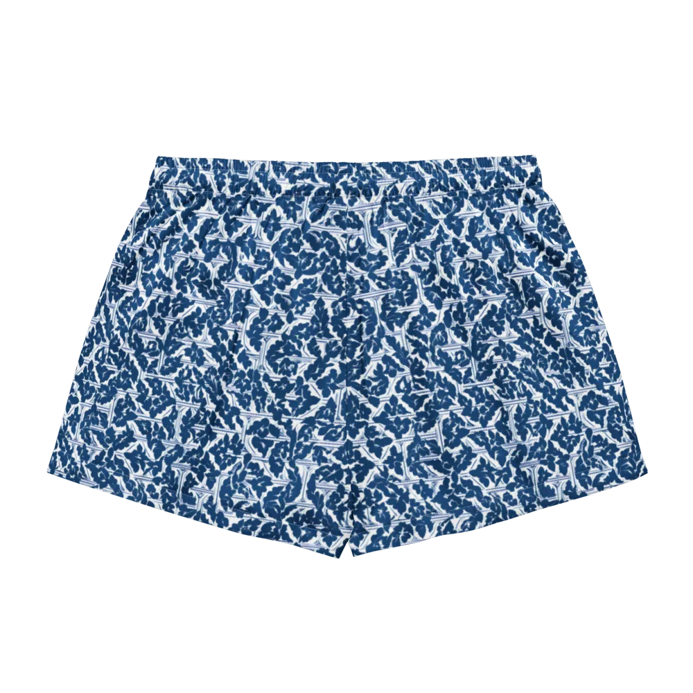 Blue Garden Lattice on Women's Pajama Shorts — Back