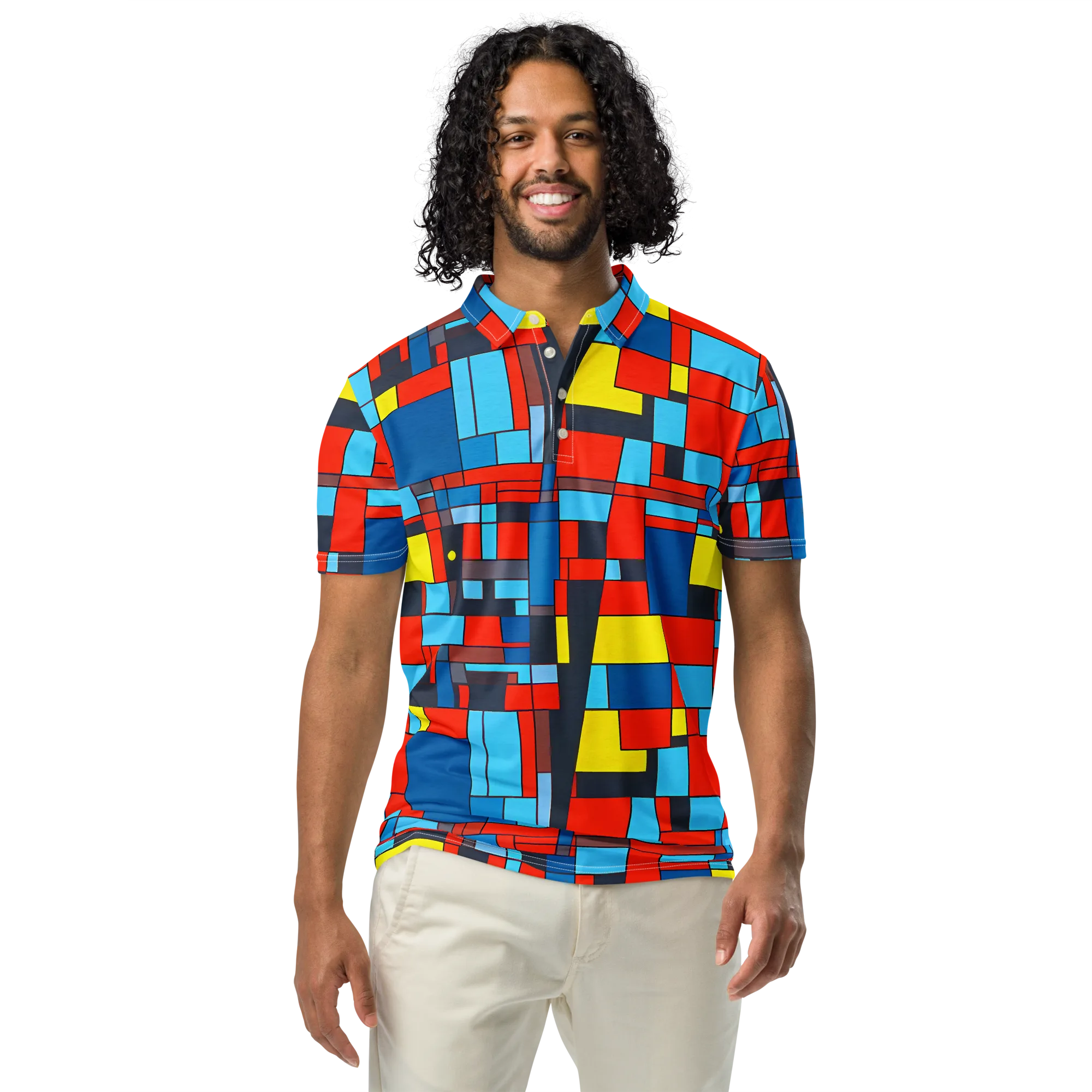 Electric Bauhaus on Men's Slim Fit Polo Shirt — Front