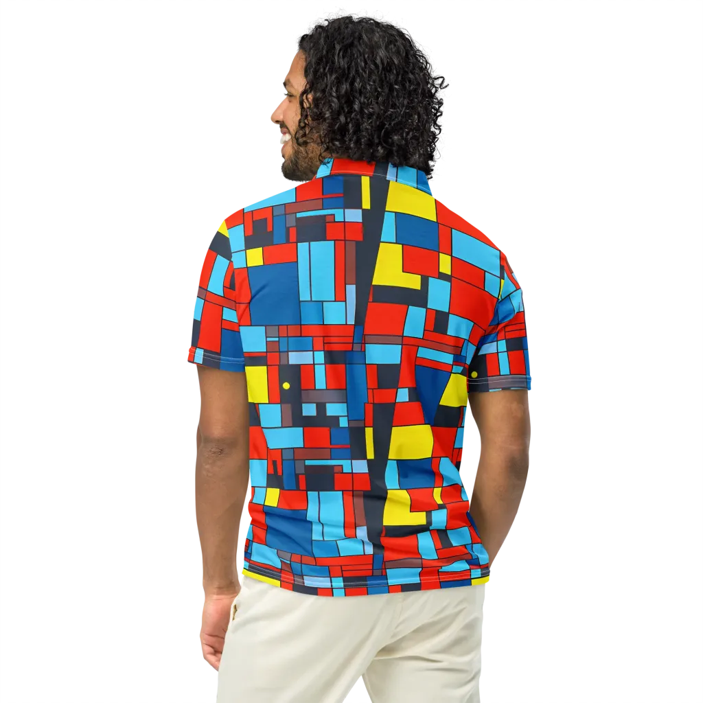 Electric Bauhaus on Men's Slim Fit Polo Shirt — Back
