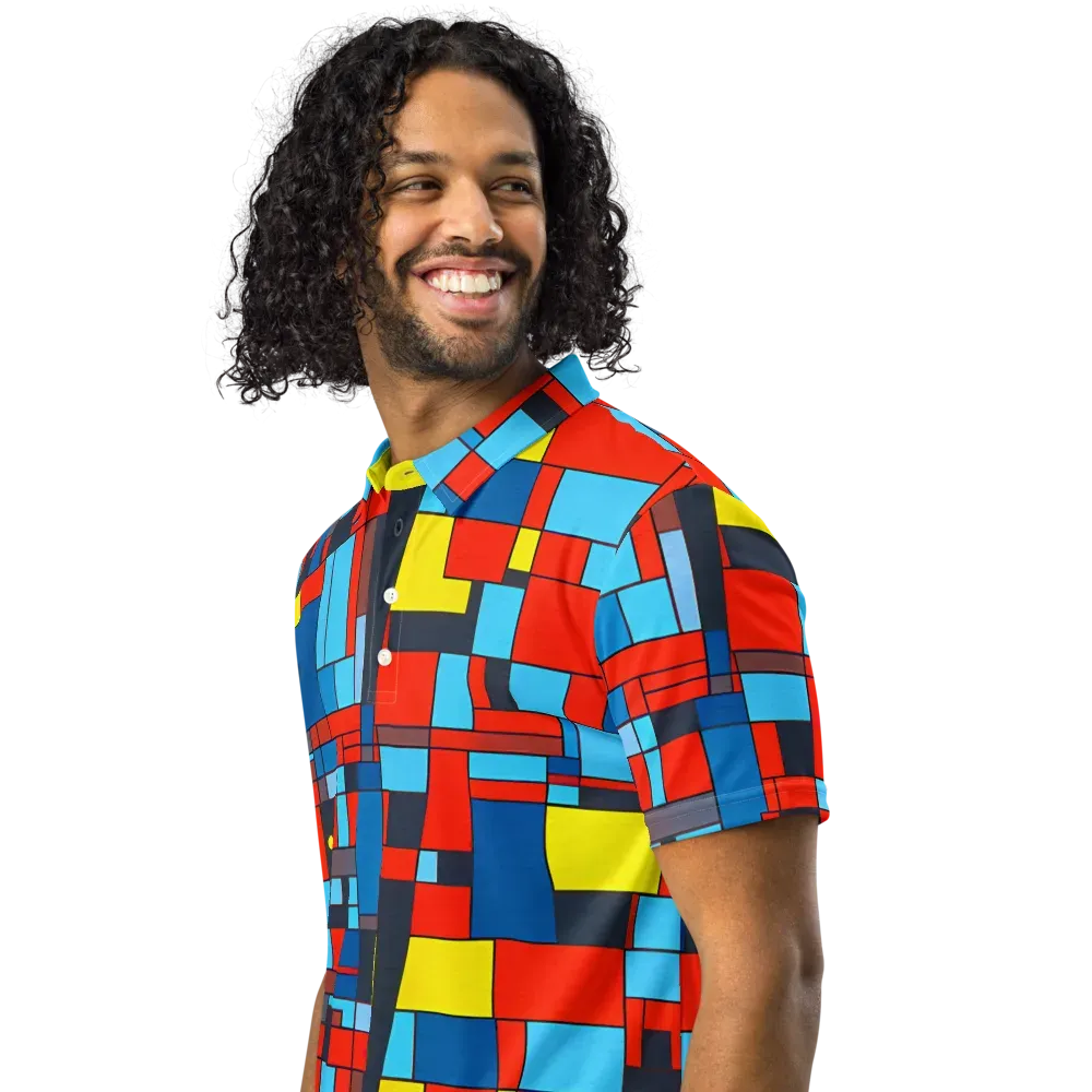 Electric Bauhaus on Men's Slim Fit Polo Shirt — Left Front