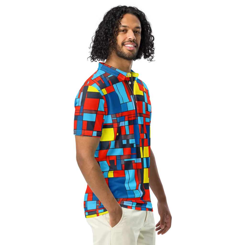 Electric Bauhaus on Men's Slim Fit Polo Shirt — Right Front