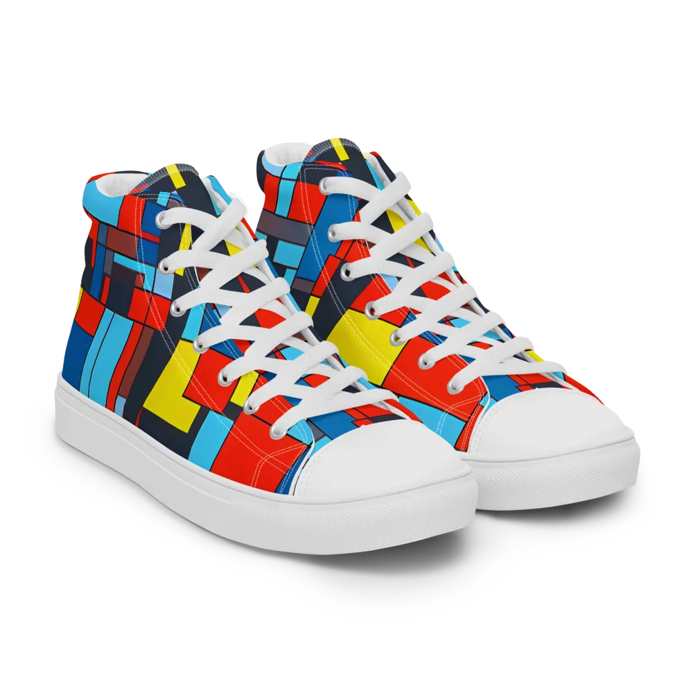 Electric Bauhaus on Men's High Top Canvas Shoes — Right Front