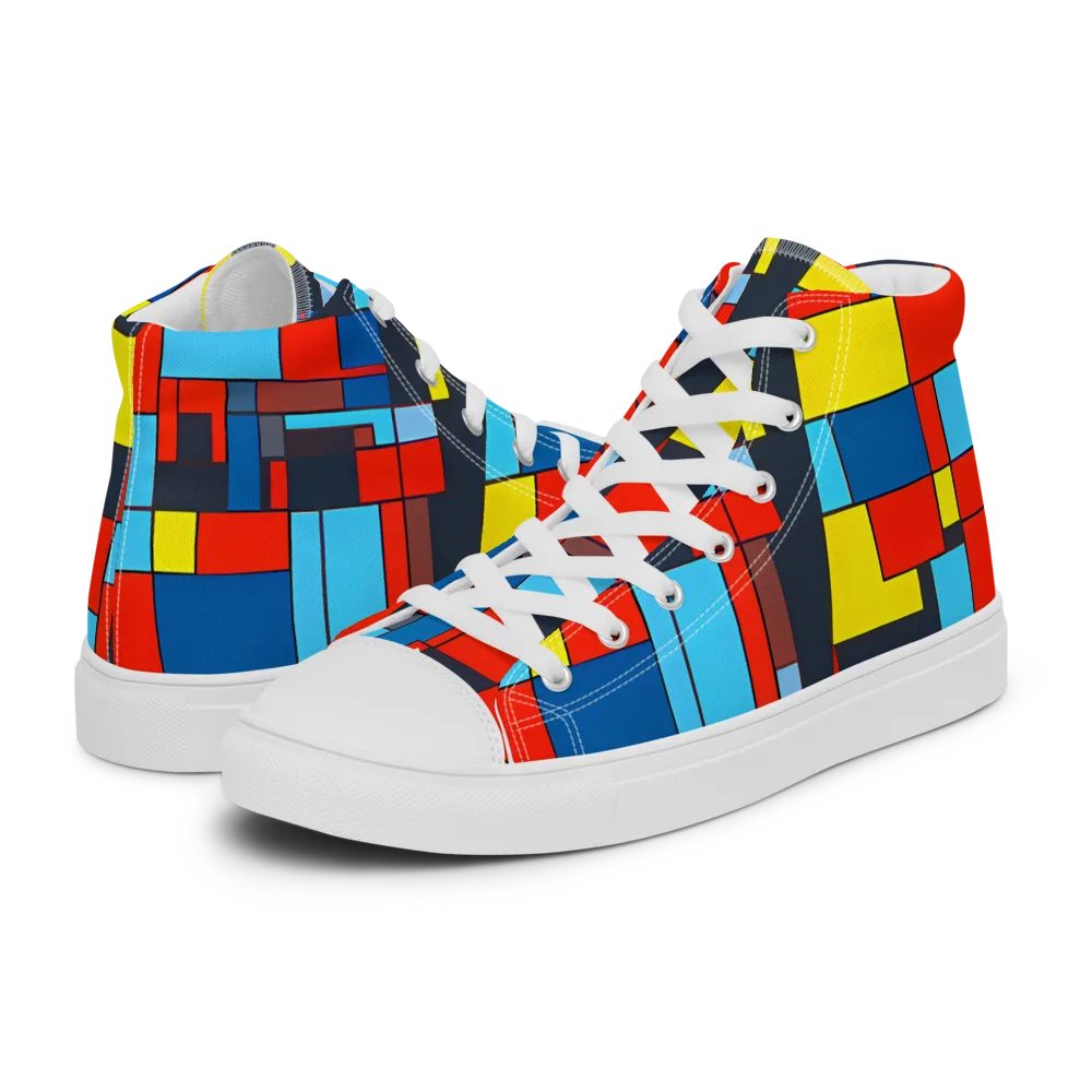 Electric Bauhaus on Men's High Top Canvas Shoes — Left