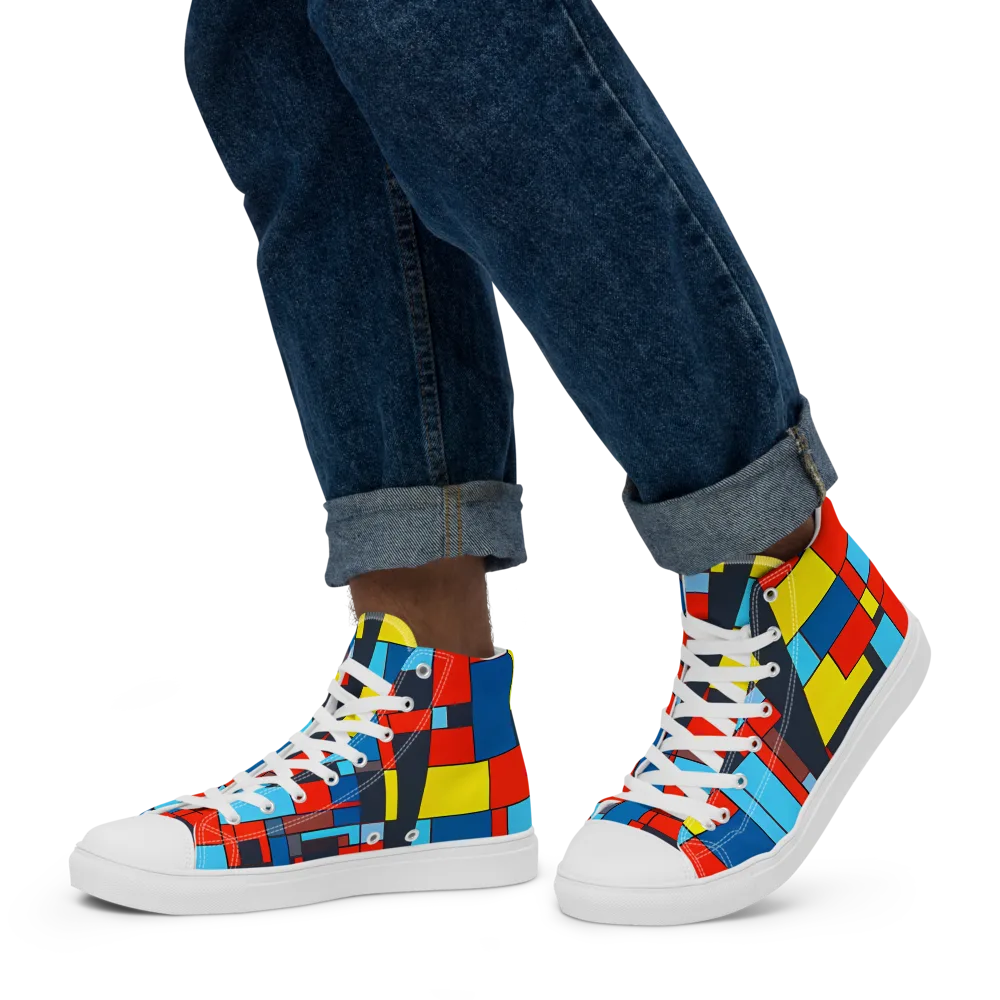 Electric Bauhaus on Men's High Top Canvas Shoes — Left