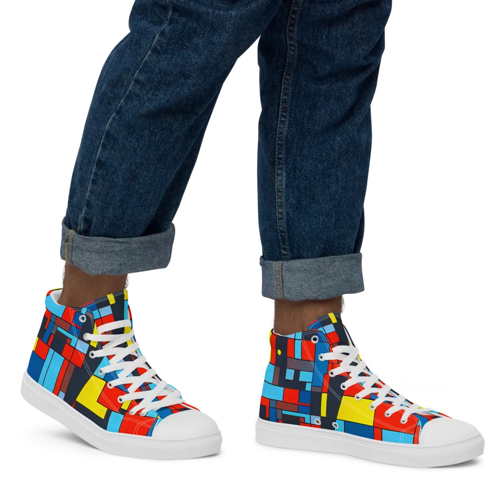 Electric Bauhaus on Men's High Top Canvas Shoes — Right