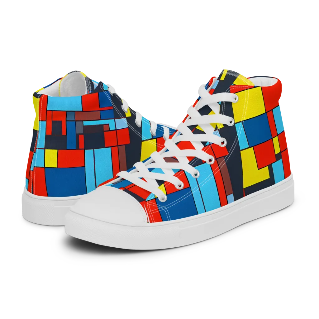 Electric Bauhaus on Women's High Top Canvas Shoes — Left