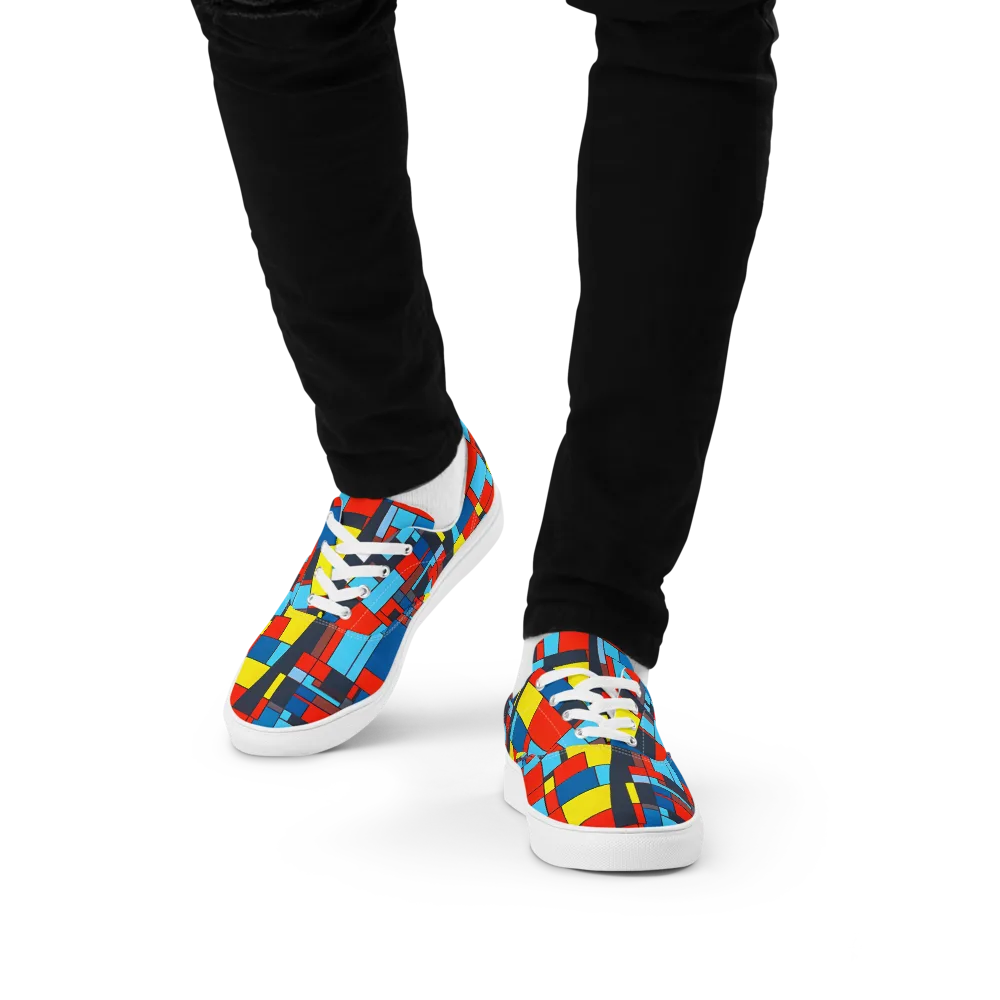 Electric Bauhaus on Men's Lace-Up Canvas Shoes — Front