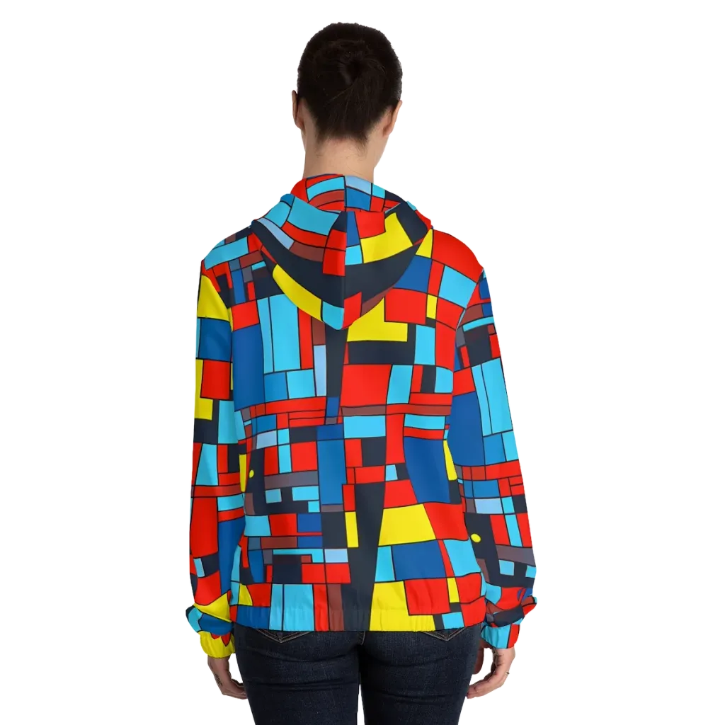Electric Bauhaus on Women's Full-Zip Hoodie — Back On Person