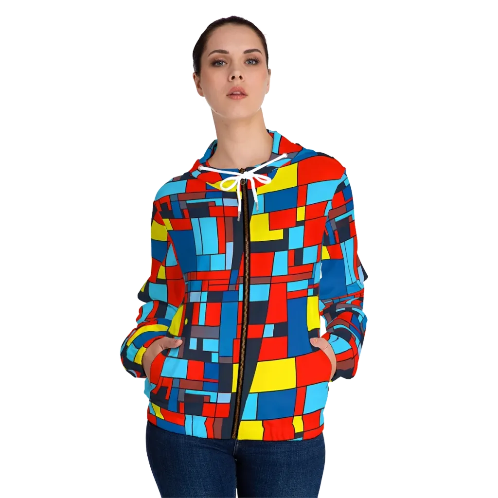 Electric Bauhaus on Women's Full-Zip Hoodie — Front On Person